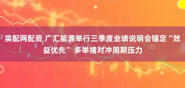 实配网配资 广汇能源举行三季度业绩说明会锚定“效益优先” 多举措对冲周期压力